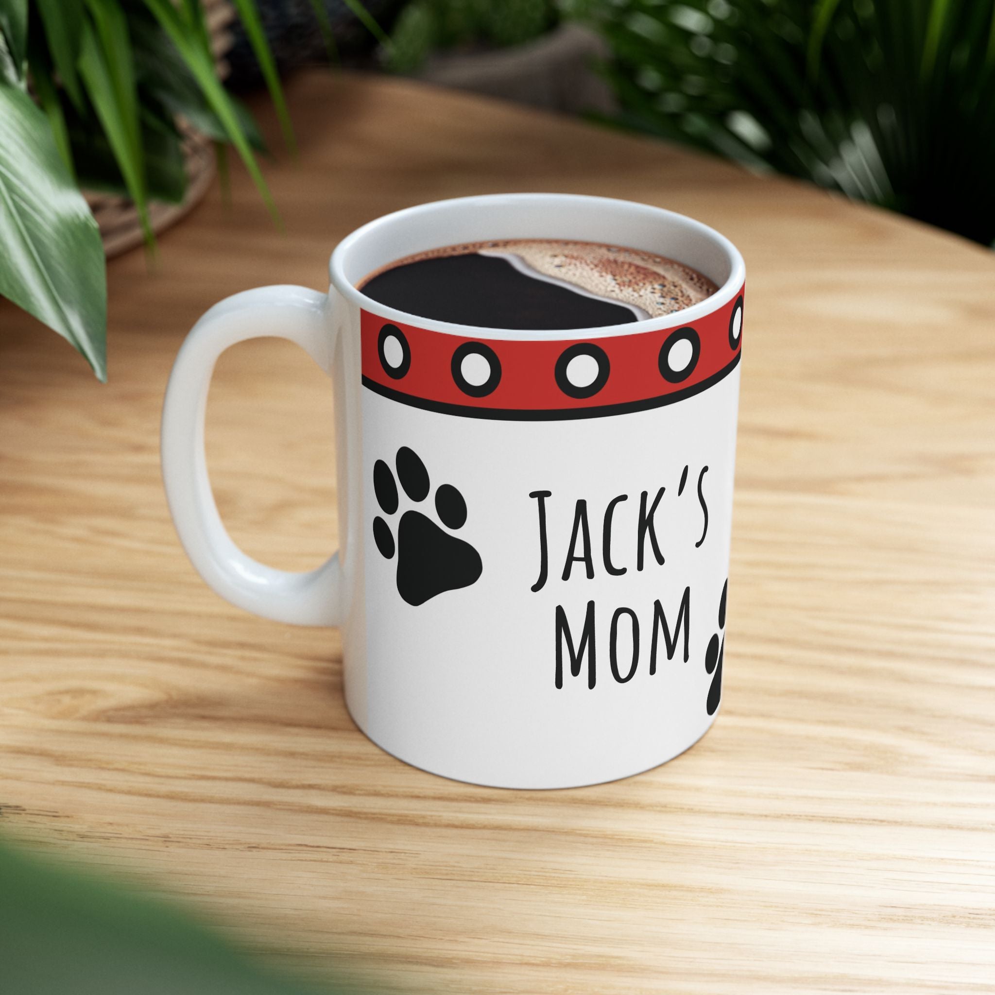 Personalized Dog Mom Ceramic Mug — Custom Pet Name Paw Print Coffee Cup (11oz/15oz)