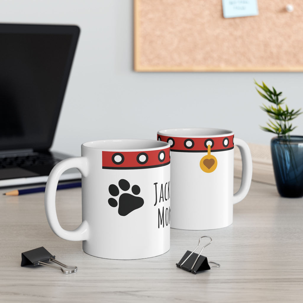 Personalized Dog Mom Ceramic Mug — Custom Pet Name Paw Print Coffee Cup (11oz/15oz)