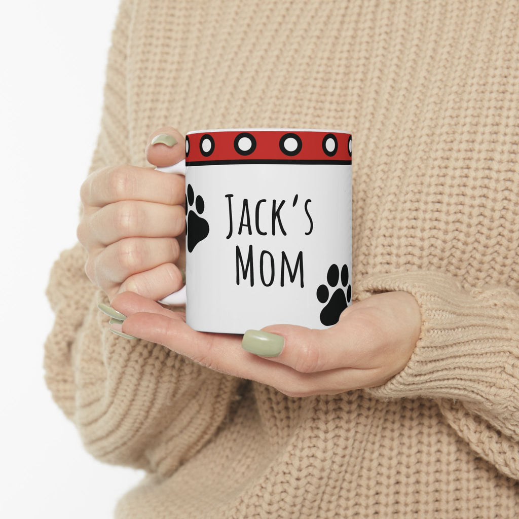 Personalized Dog Mom Ceramic Mug — Custom Pet Name Paw Print Coffee Cup (11oz/15oz)